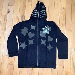 Black and Grey Actorwet Fullzip Hoodie With Star Puff Print Size XS